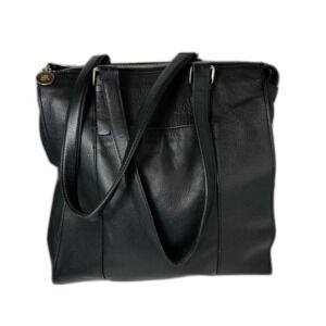 Banana Republic Black Leather Commuter Career Tote Bag
